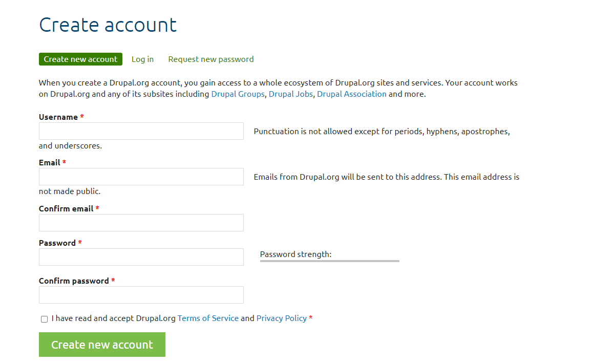 Create a account in Drupal Org