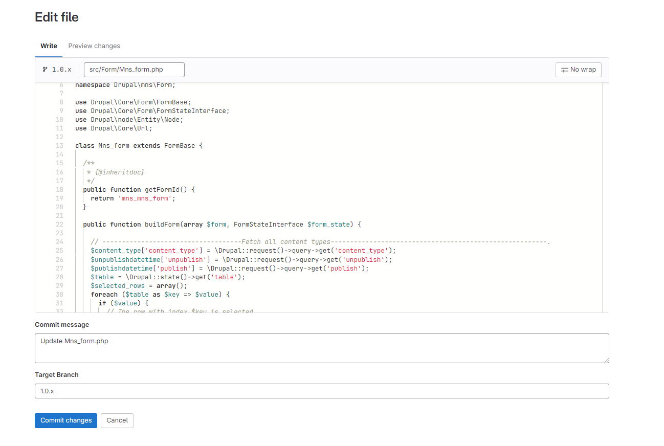 commit change button