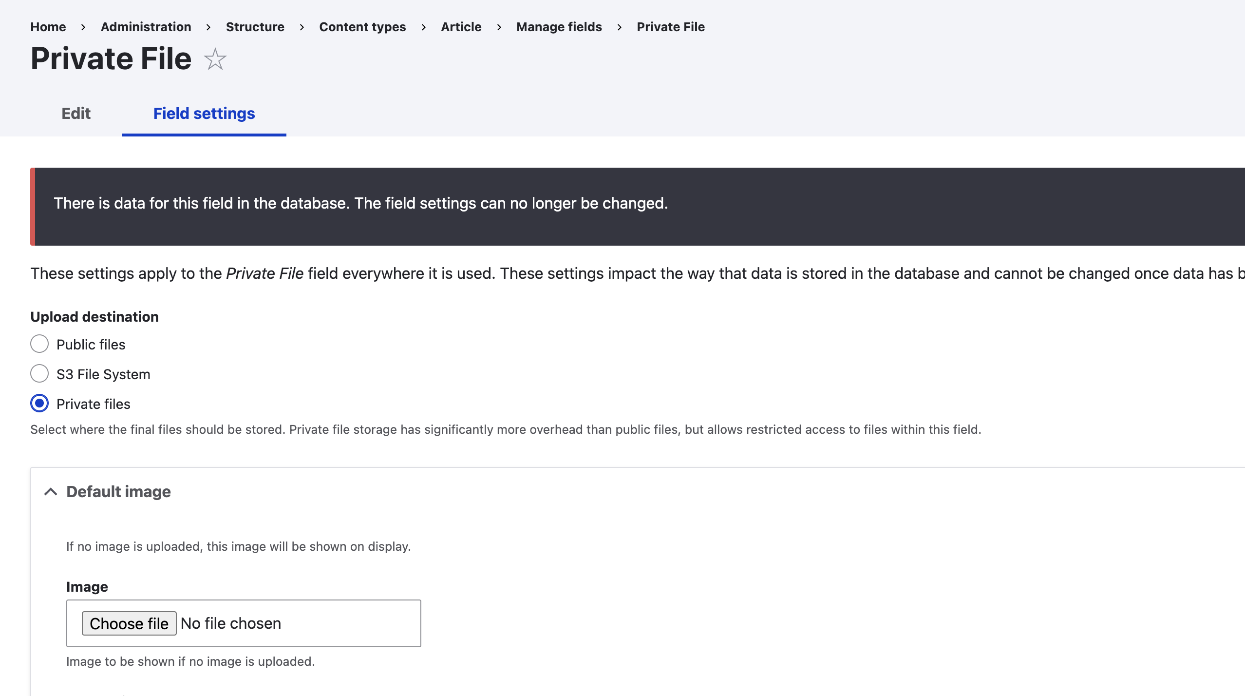 Private Image Field Settings