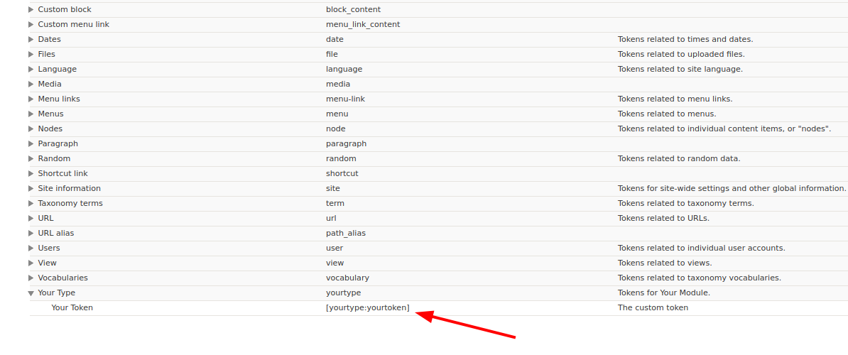 token display in the Drupal