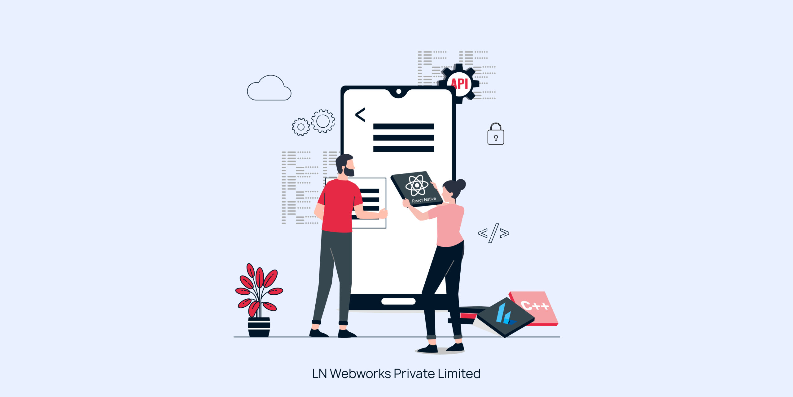 Two developers building a mobile app interface using React Native