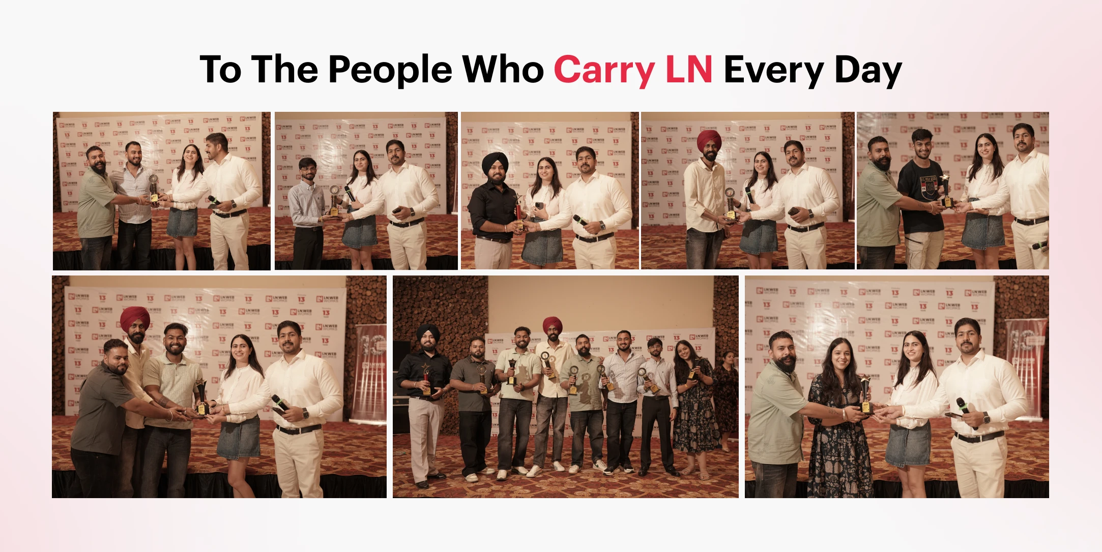 LN Webworks team members receiving awards at the 13th anniversary ceremony